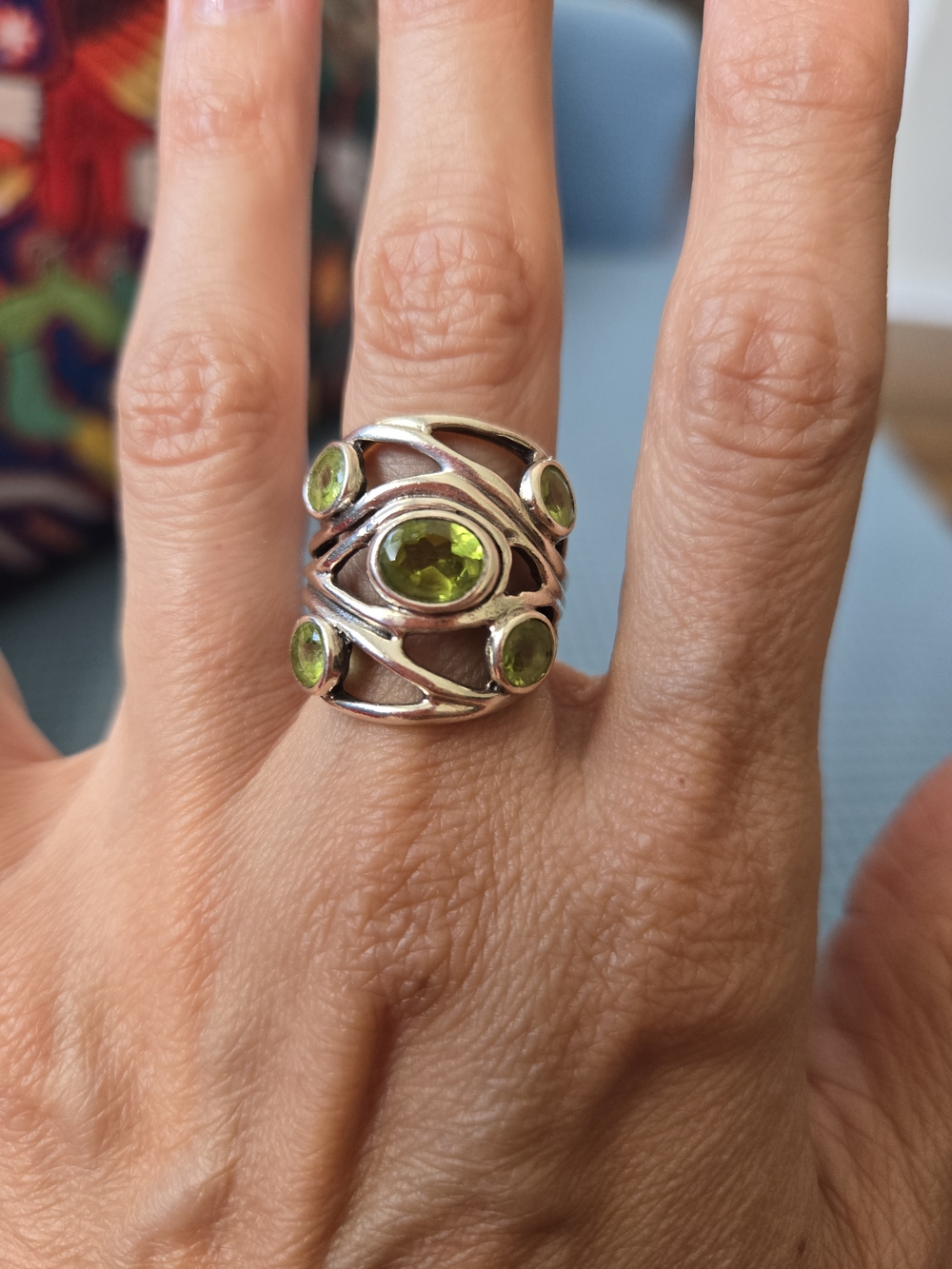 Sterling Silver Peridot Multi-Stone Statement Ring - Green
